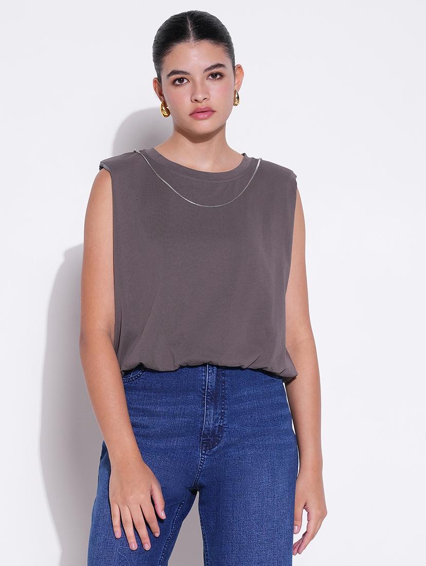 women grey solid sleeveless top - 21643445 - Zoom Image - 0