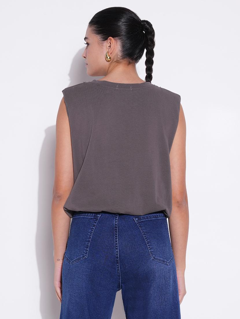 women grey solid sleeveless top - 21643445 - Standard Image - 3