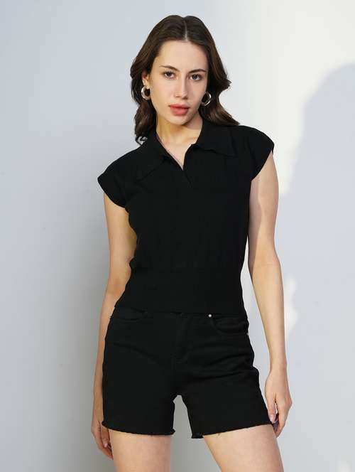 women black solid short sleeves top - 21643448 - Standard Image - 0