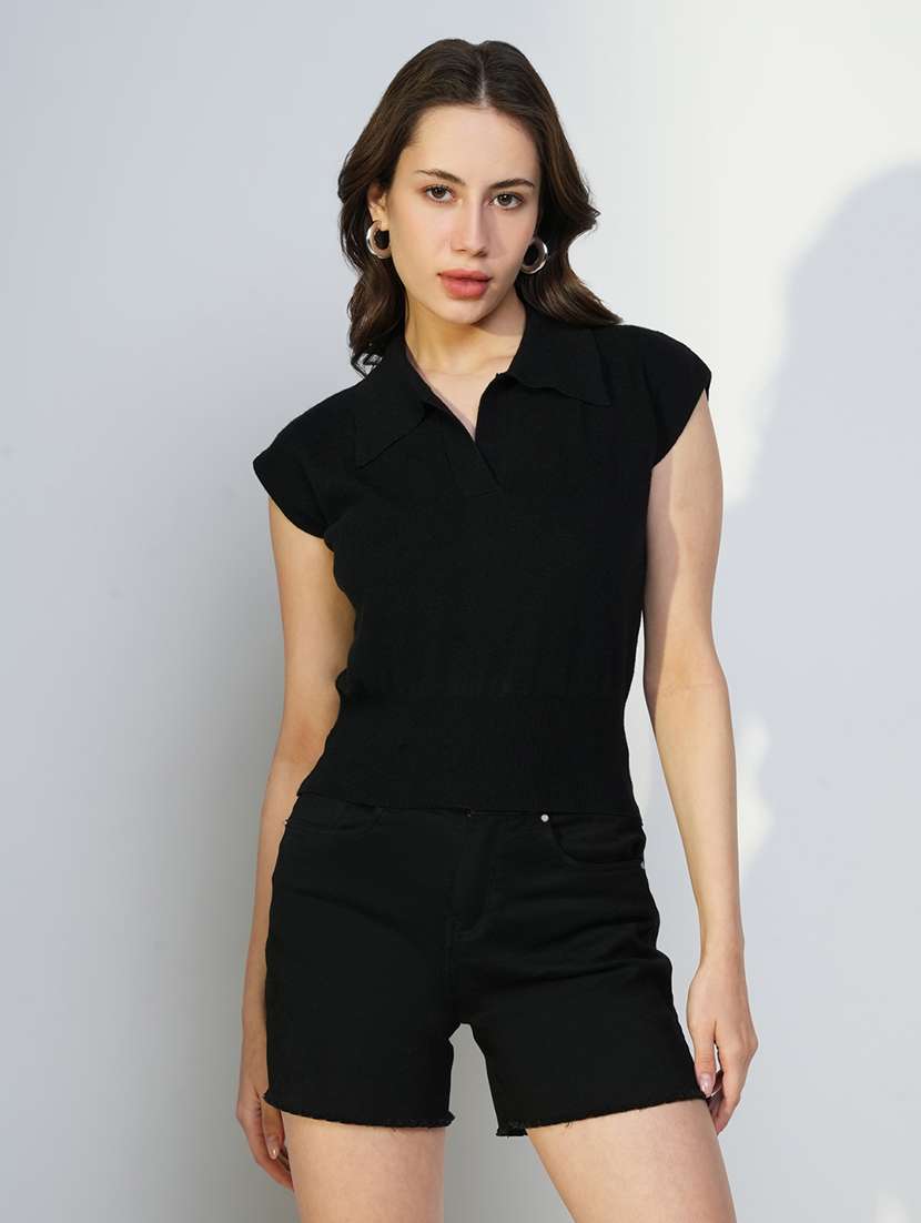 women black solid short sleeves top - 21643448 - Zoom Image - 0