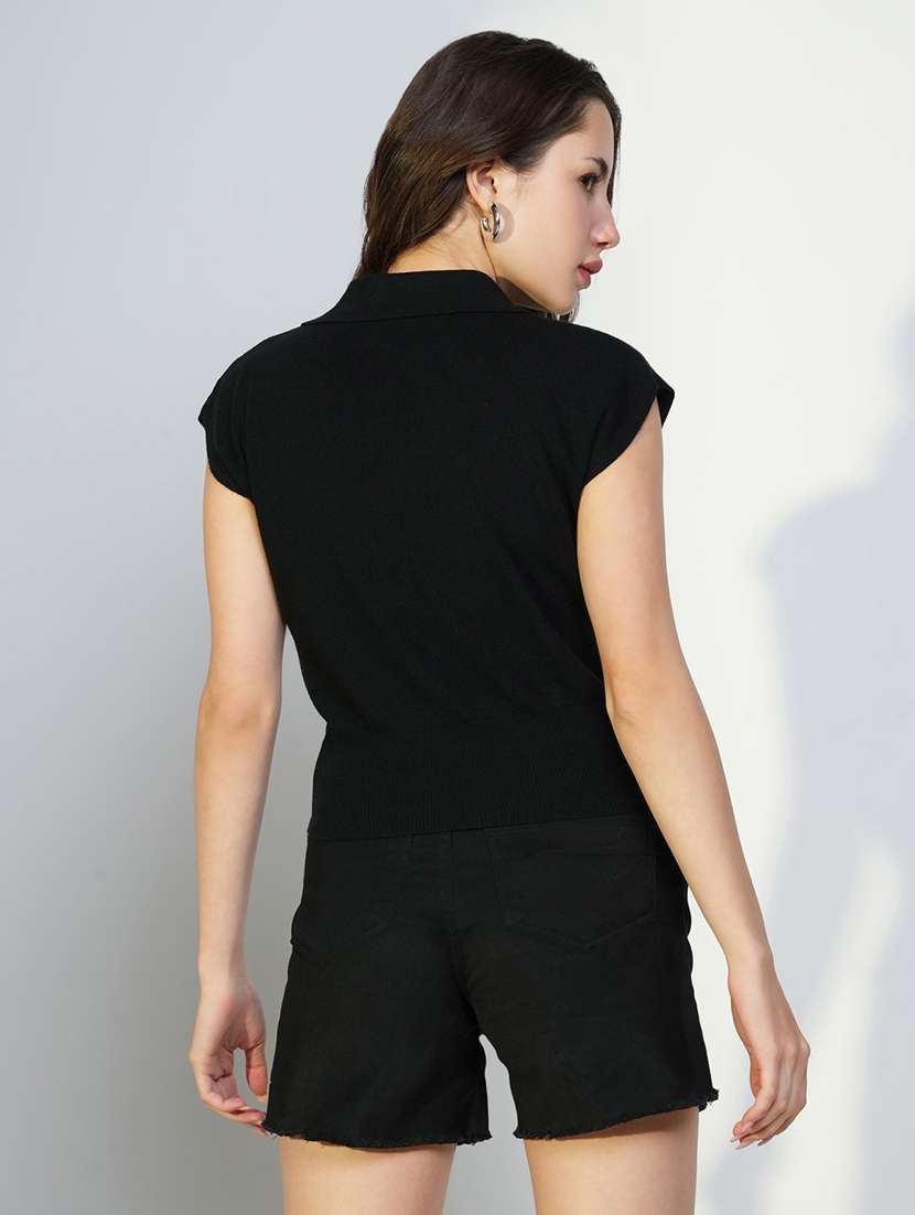 women black solid short sleeves top - 21643448 - Standard Image - 3