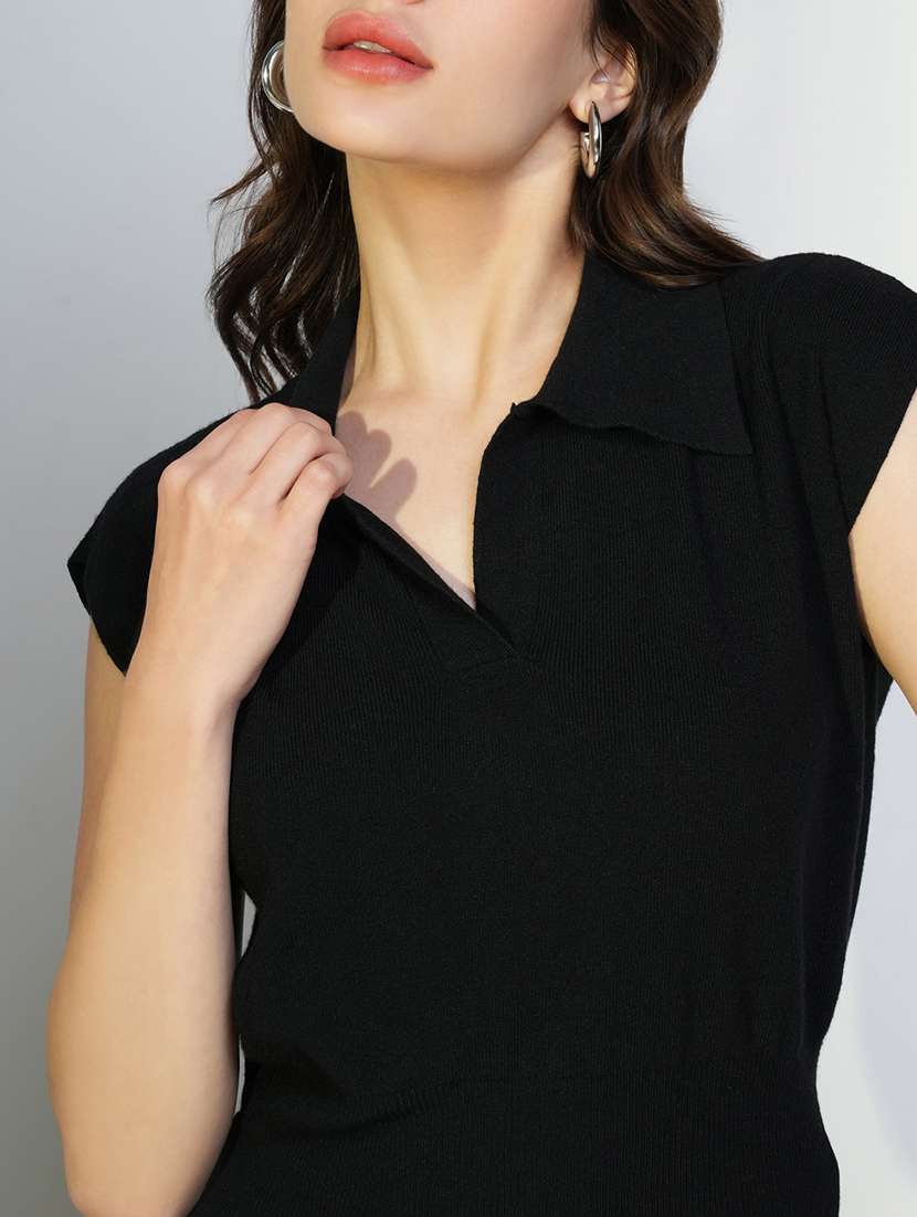 women black solid short sleeves top - 21643448 - Standard Image - 5