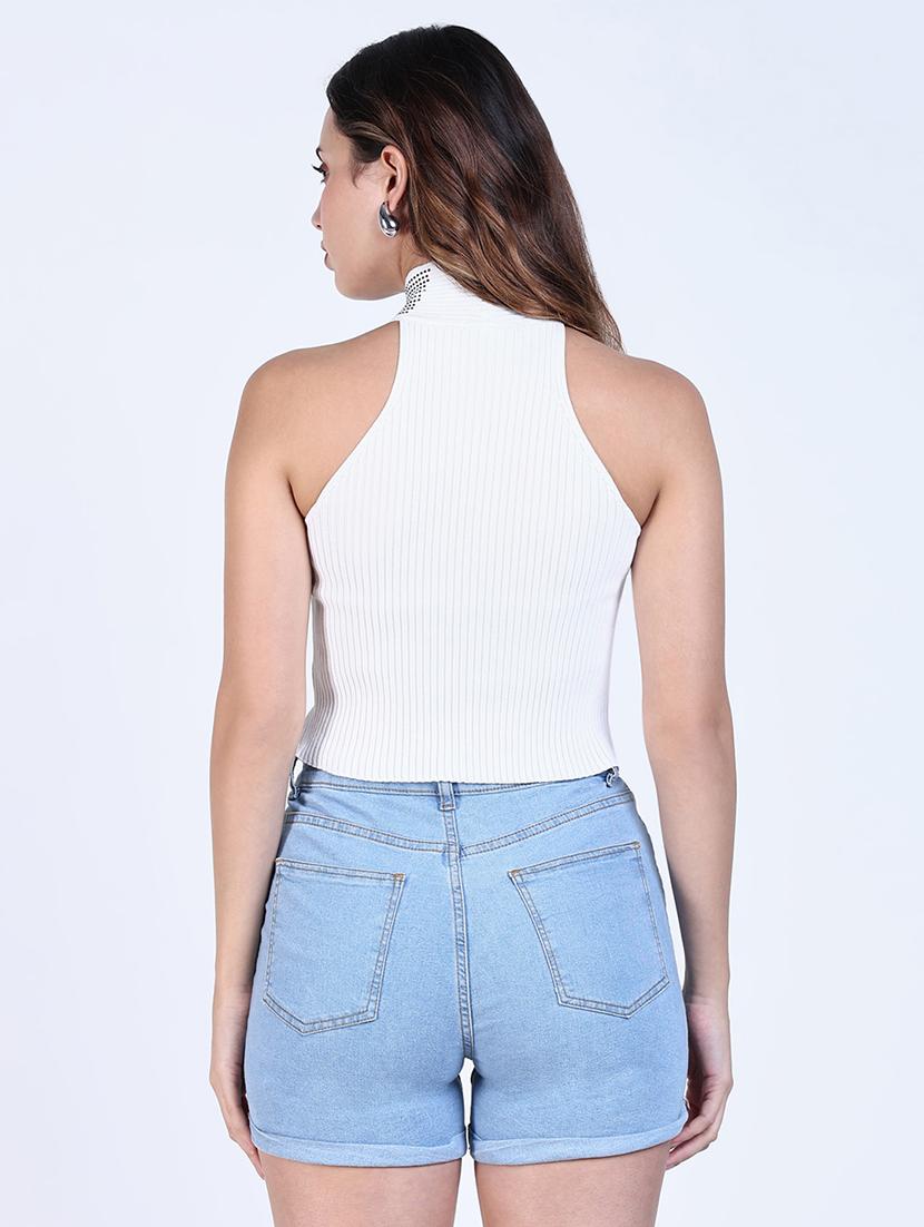 women white solid sleeveless crop top - 21643450 - Standard Image - 3