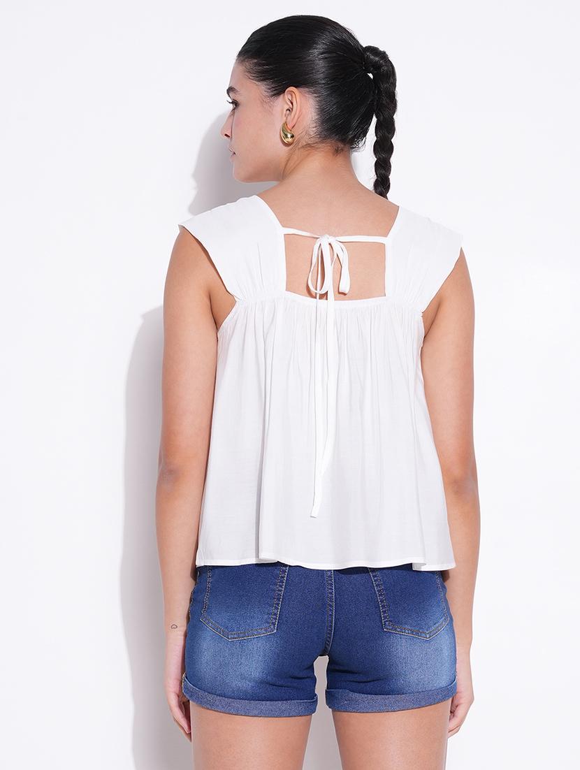 women solid sleevless a-line top - 21643455 - Standard Image - 3