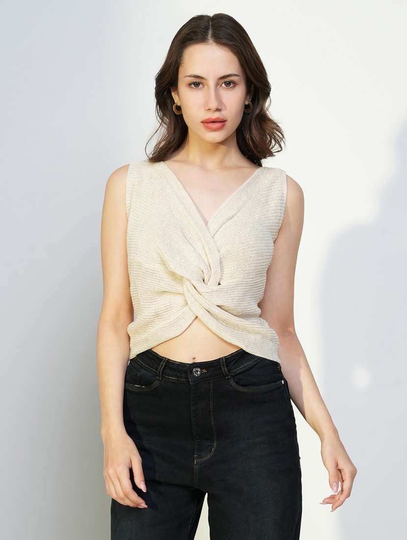 women solid sleeveless crop top - 21643459 - Zoom Image - 0