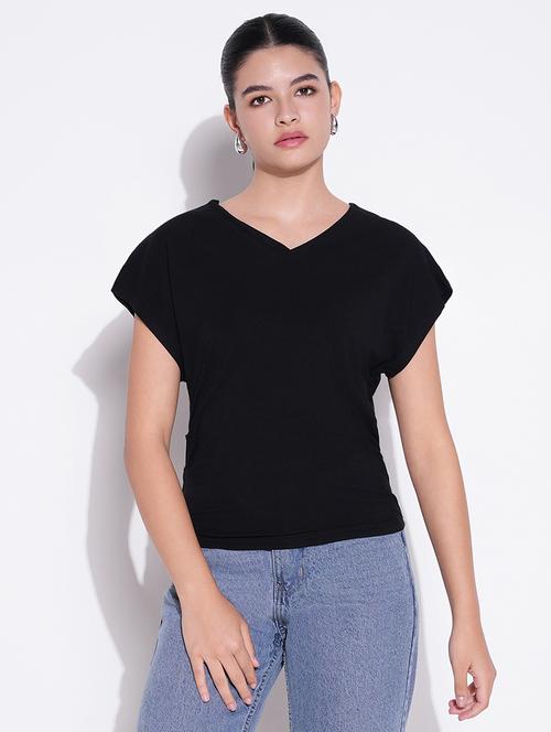 women black solid short sleeves top - 21643461 - Standard Image - 0