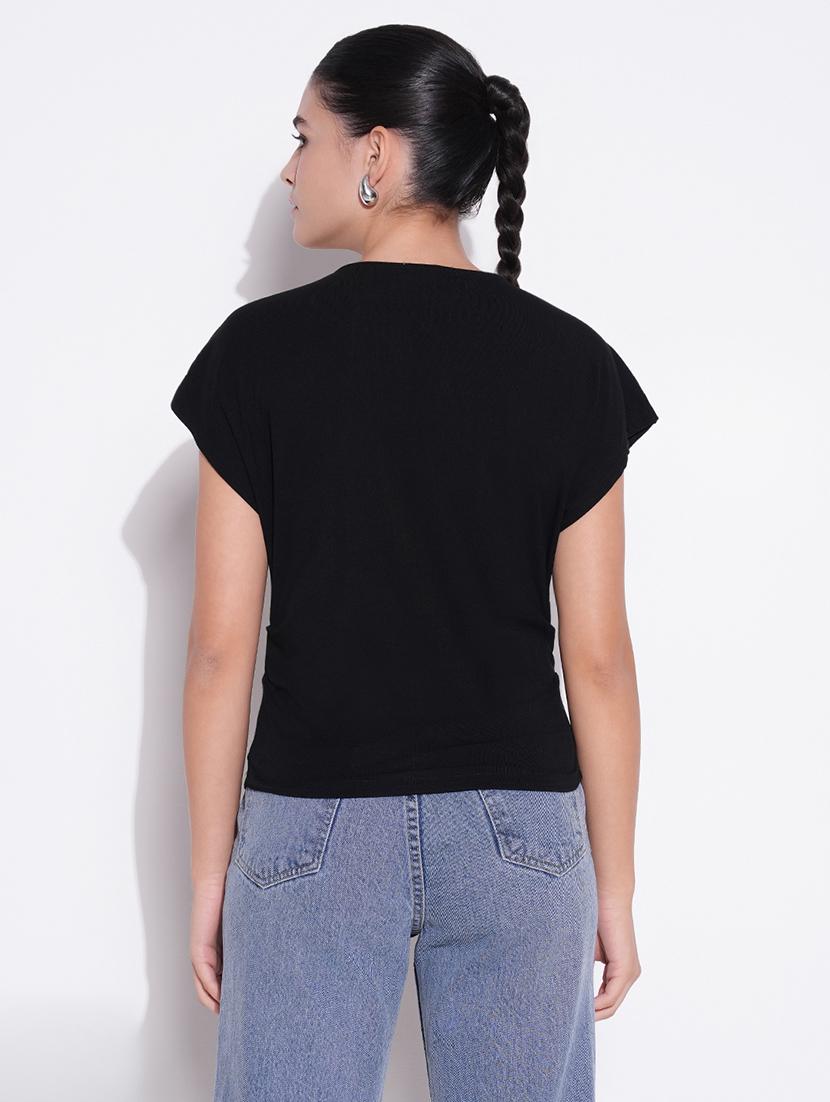 women black solid short sleeves top - 21643461 - Standard Image - 3