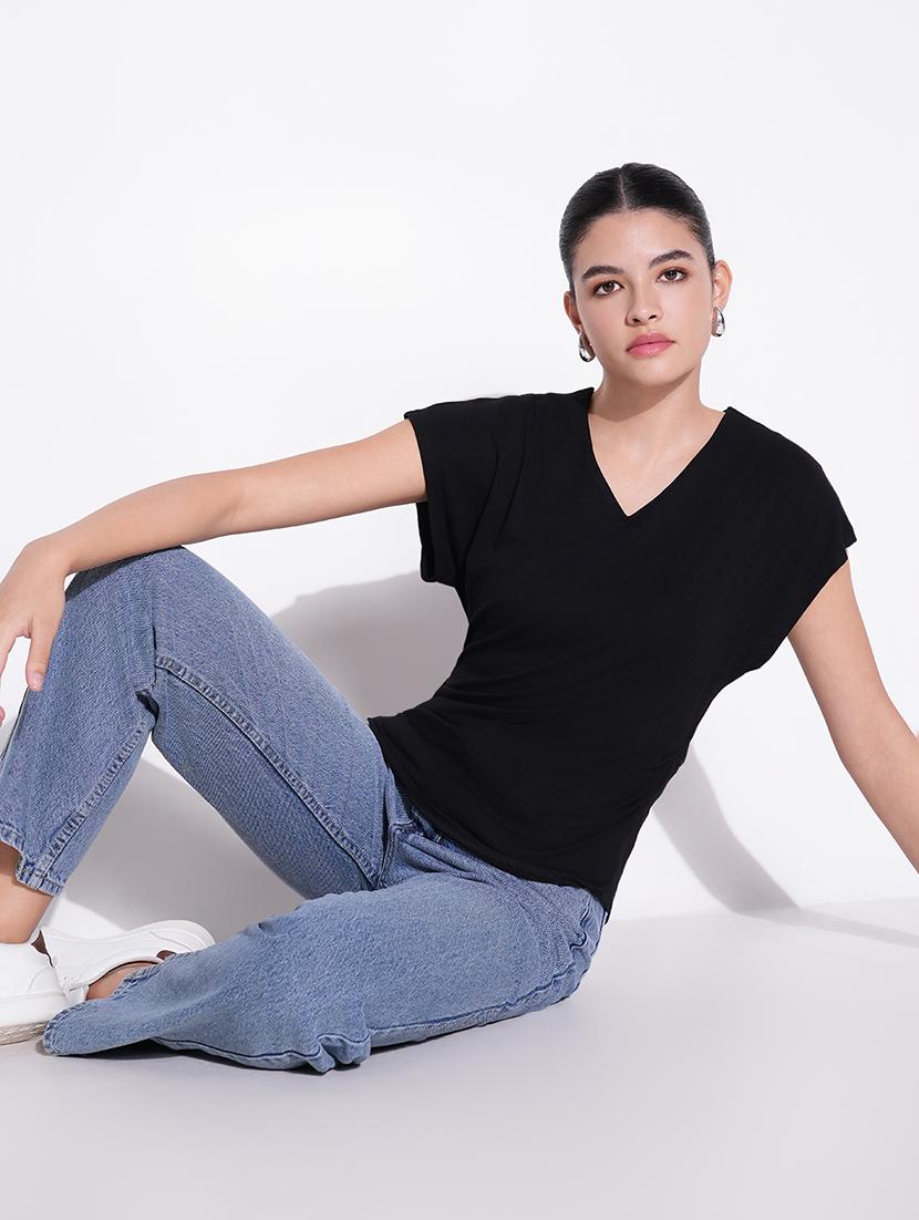 women black solid short sleeves top - 21643461 - Standard Image - 5
