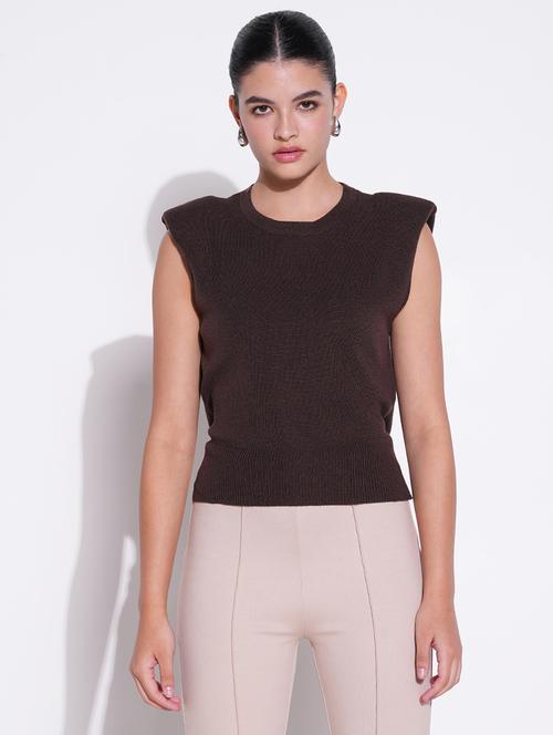 women brown solid sleeveless top - 21643474 -  Standard Image - 0