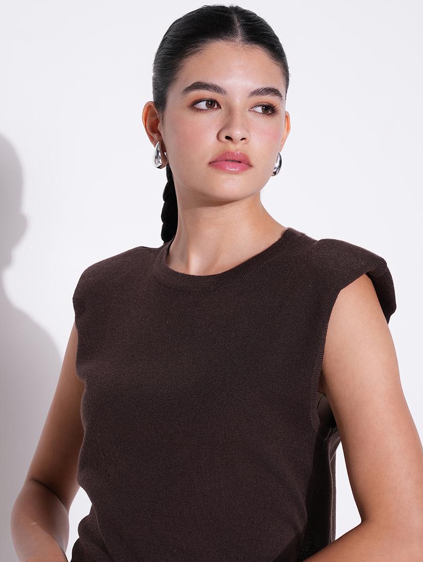 women brown solid sleeveless top - 21643474 - Standard Image - 5
