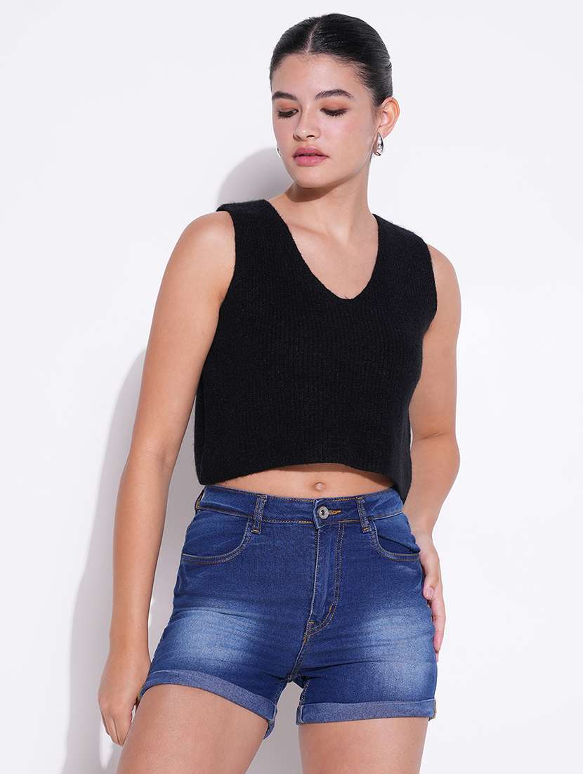 women solid sleeveless crop top - 21643478 -  Zoom Image - 0