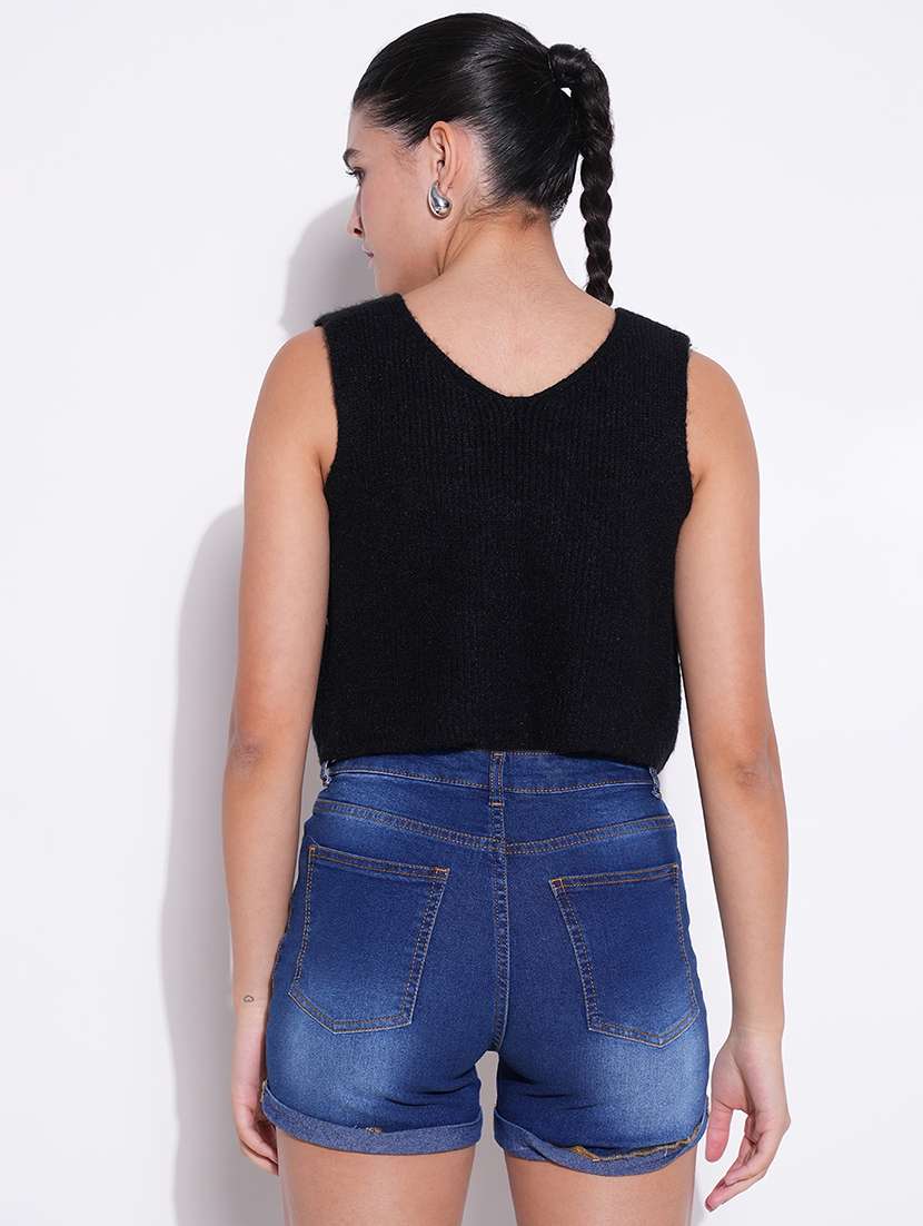 women solid sleeveless crop top - 21643478 - Standard Image - 3