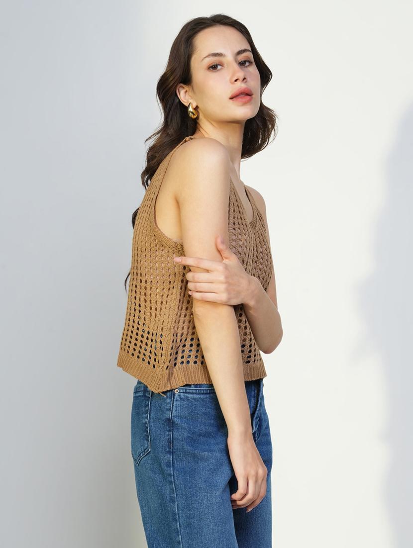 women crochet detailed sleeveless top with long shrug - 21643480 - Standard Image - 5