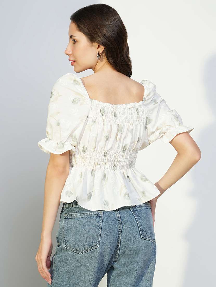 women printed smocked detailed peplum top - 21643488 -  Standard Image - 3
