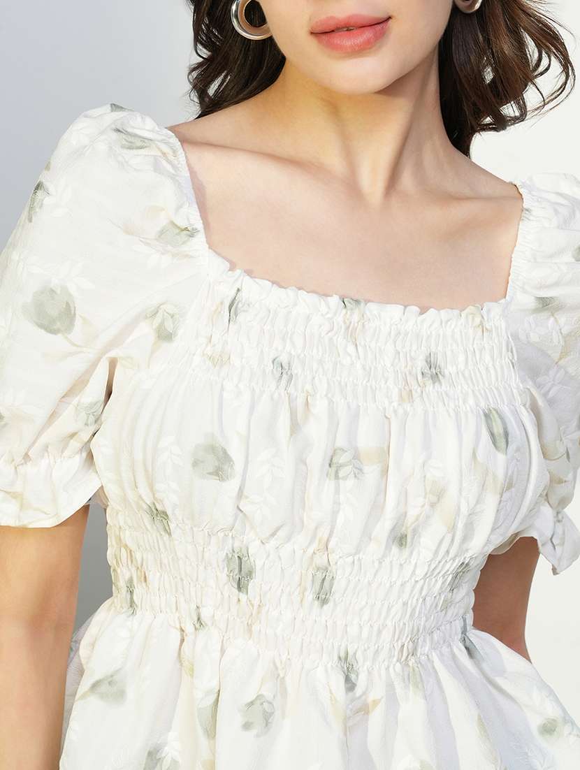 women printed smocked detailed peplum top - 21643488 -  Standard Image - 5