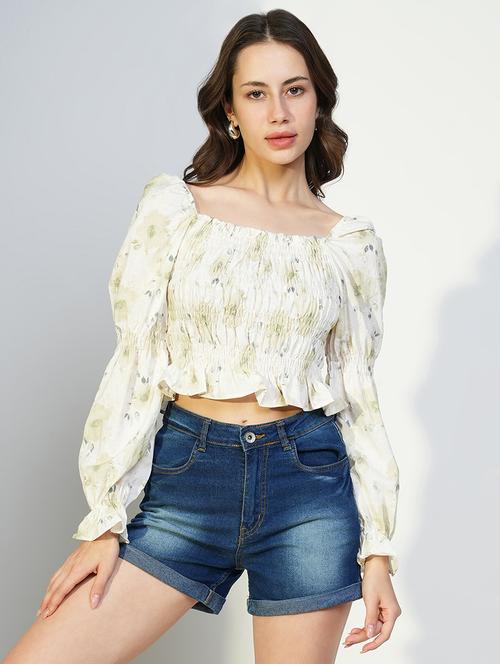 women printed smocked detailed peplum top - 21643489 -  Standard Image - 0