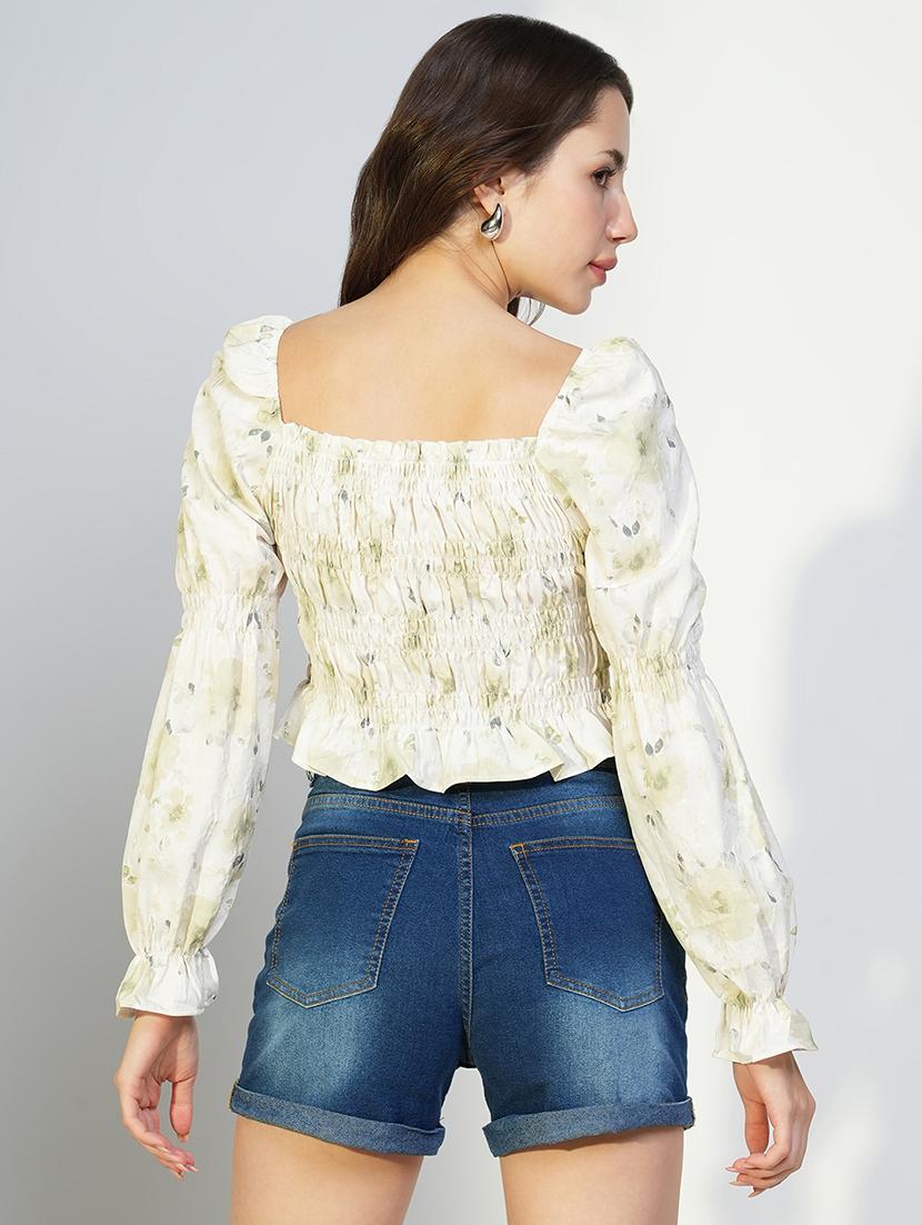 women printed smocked detailed peplum top - 21643489 - Standard Image - 3