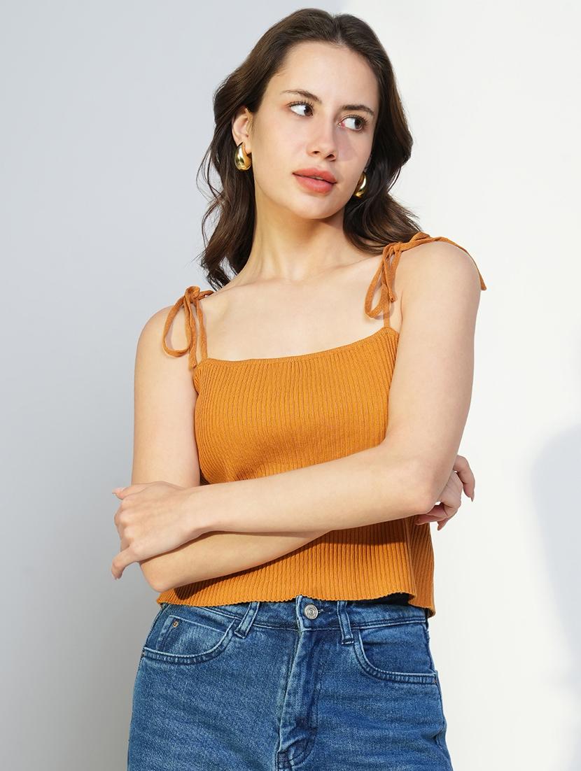 women solid shoulder strap neck top - 21643491 -  Zoom Image - 0