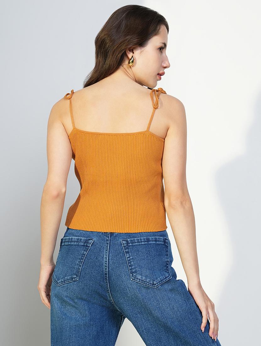 women solid shoulder strap neck top - 21643491 - Standard Image - 3