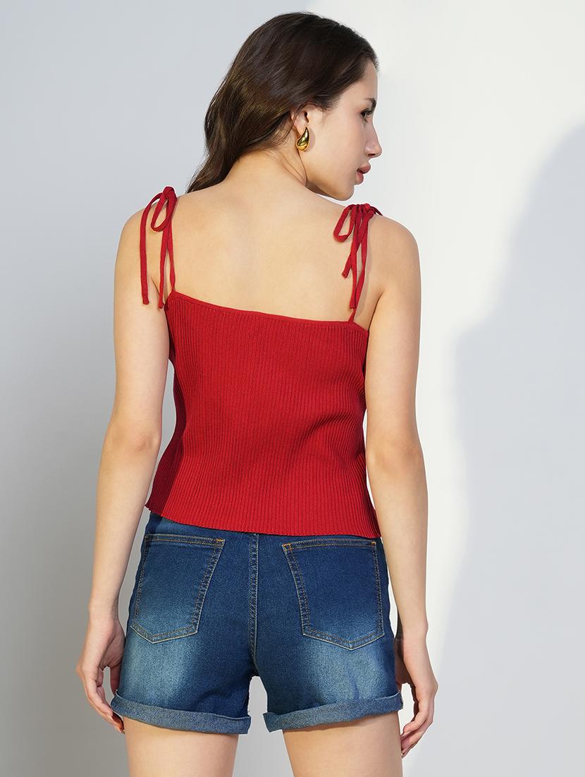 women solid shoulder strap neck top - 21643493 - Standard Image - 3