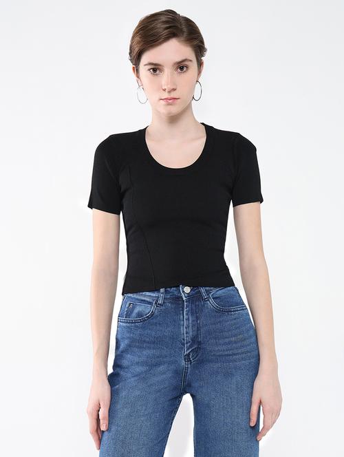 women black solid short sleeve top - 21643501 - Standard Image - 0