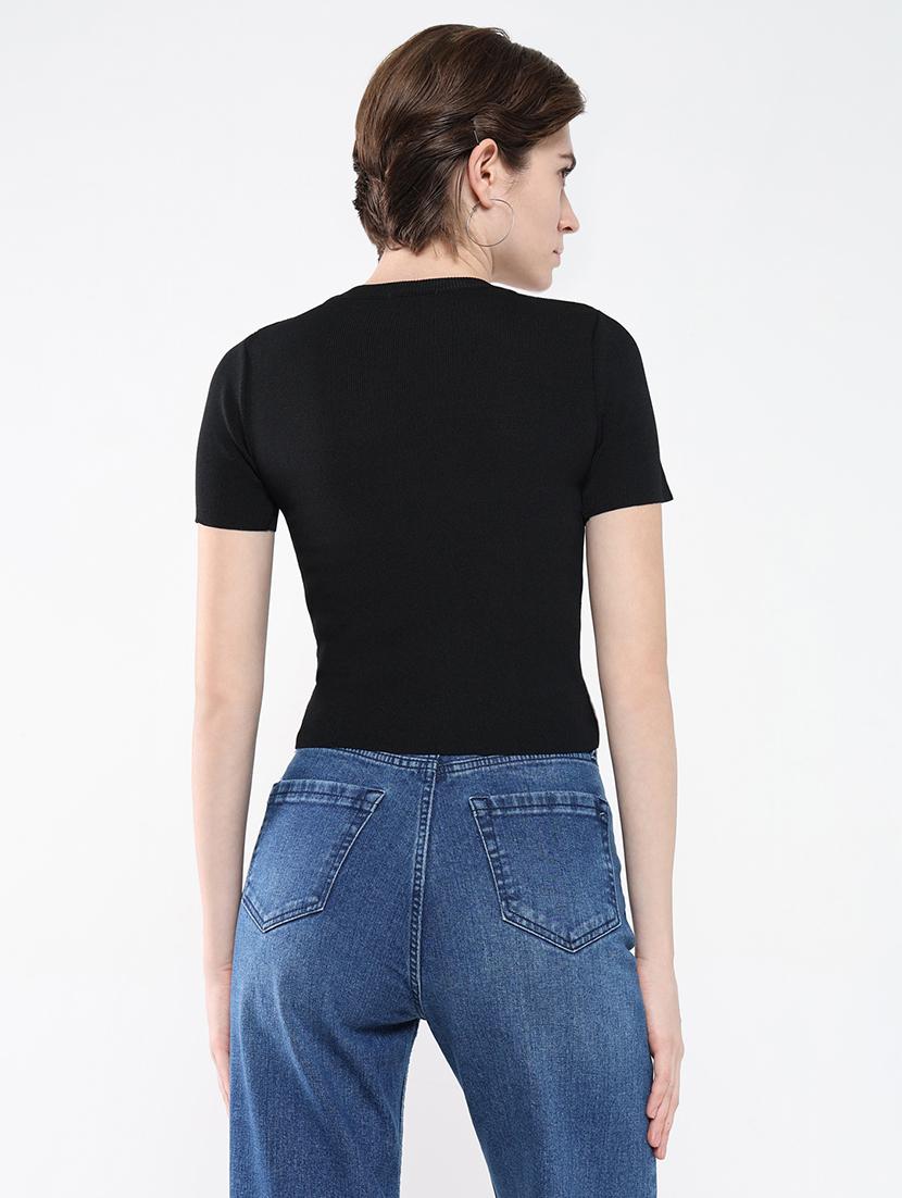 women black solid short sleeve top - 21643501 - Standard Image - 3