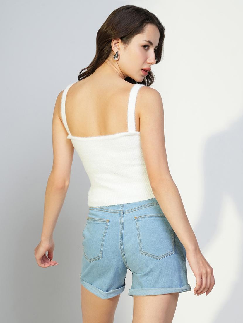 women white solid shoulder strap top - 21643503 - Standard Image - 3