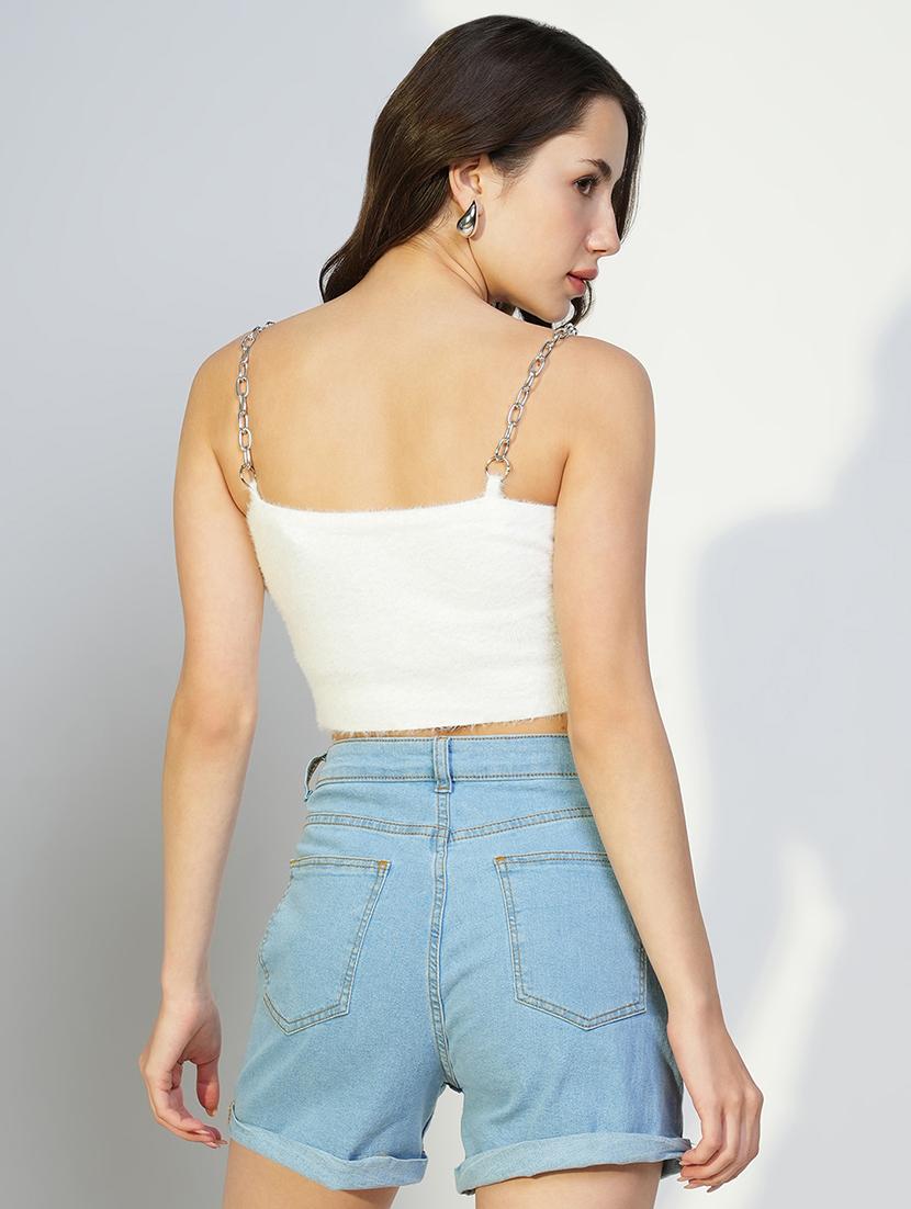 women white solid shoulder strap crop top - 21643506 - Standard Image - 3