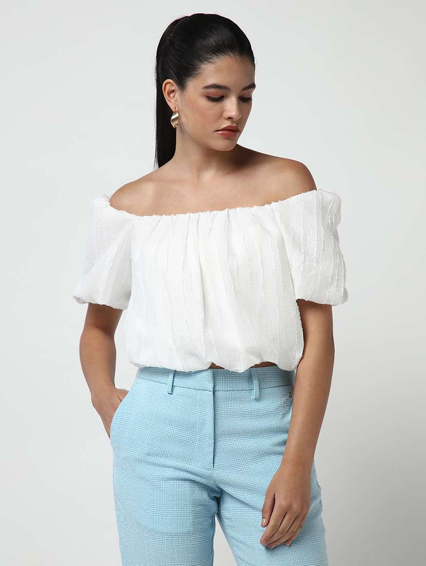 women white solid puff sleeves blouson top - 21643515 -  Standard Image - 5