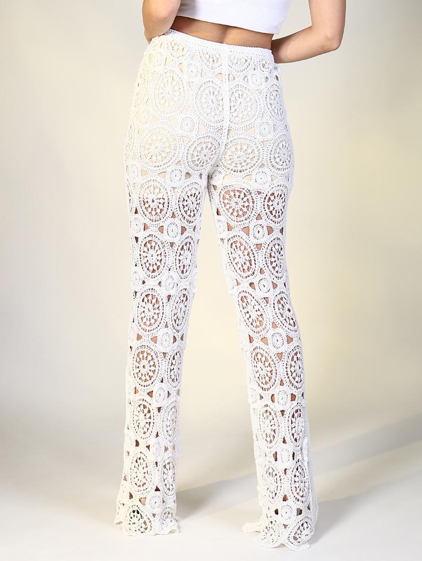 women white solid crochet full length trouser - 21643537 - Standard Image - 3