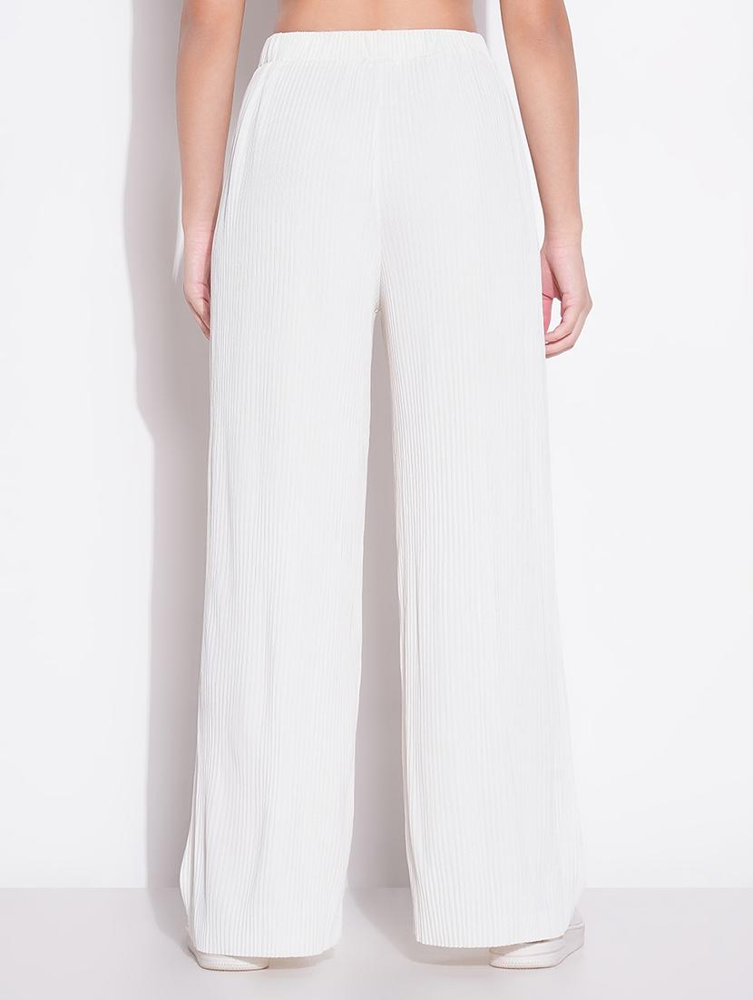 women solid high rise wide leg trouser - 21643539 - Standard Image - 3
