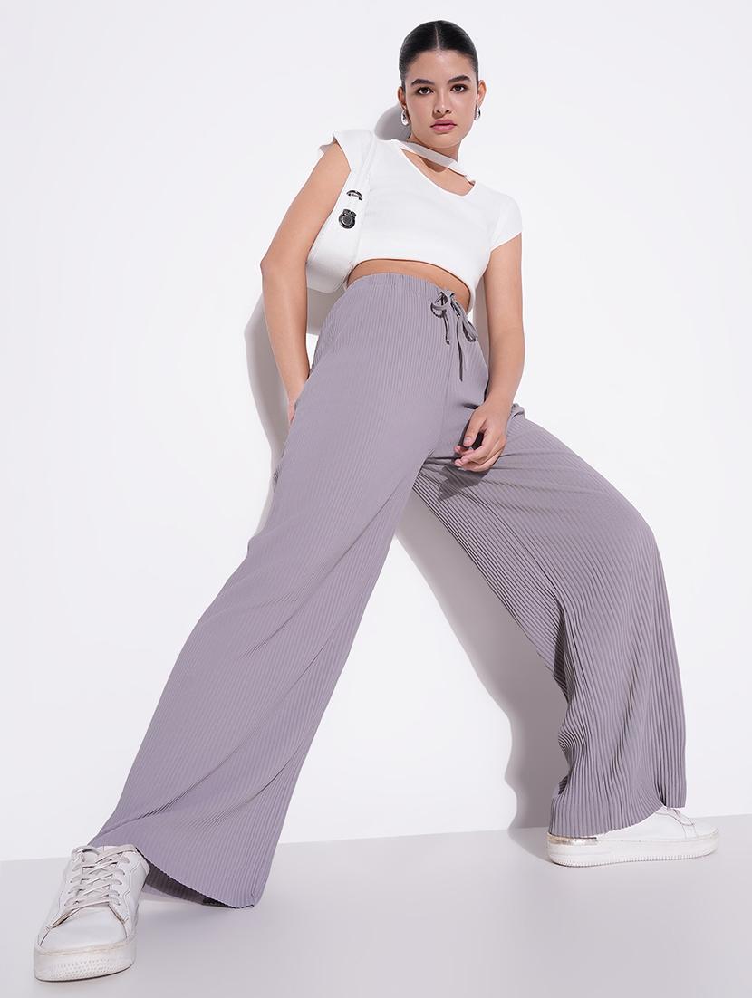 women solid high rise wide leg trouser - 21643540 - Standard Image - 5
