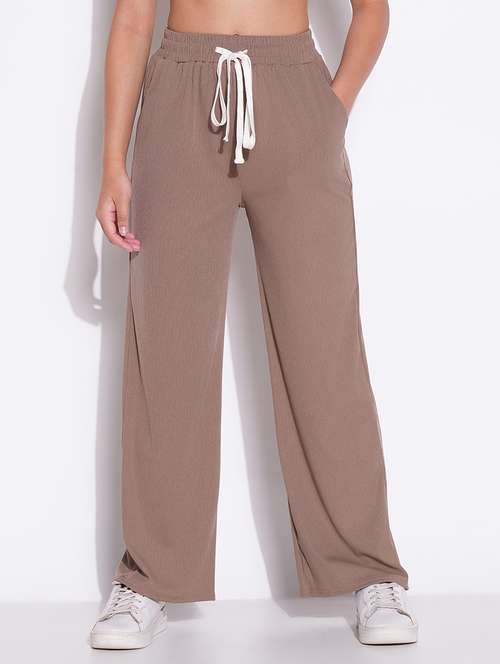 women solid high rise wide leg trouser - 21643543 - Standard Image - 0