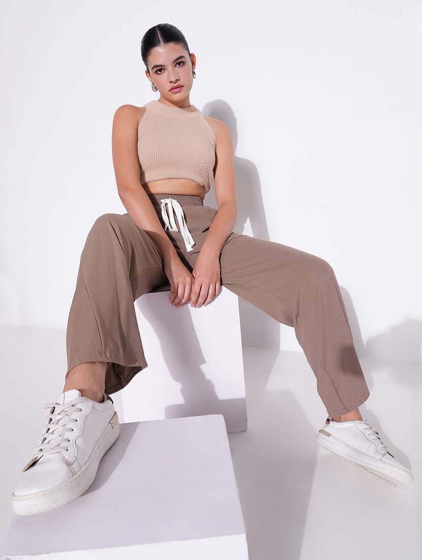 women solid high rise wide leg trouser - 21643543 - Standard Image - 5