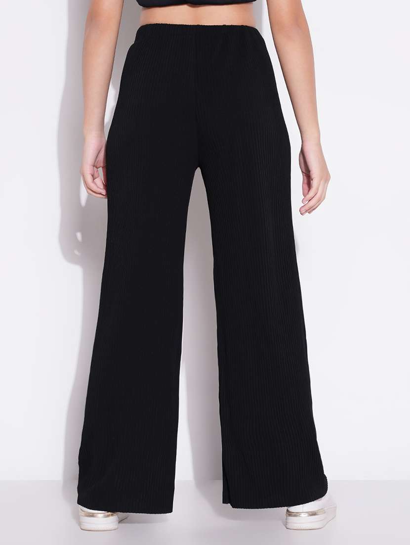 women solid high rise wide leg trouser - 21643545 -  Standard Image - 3