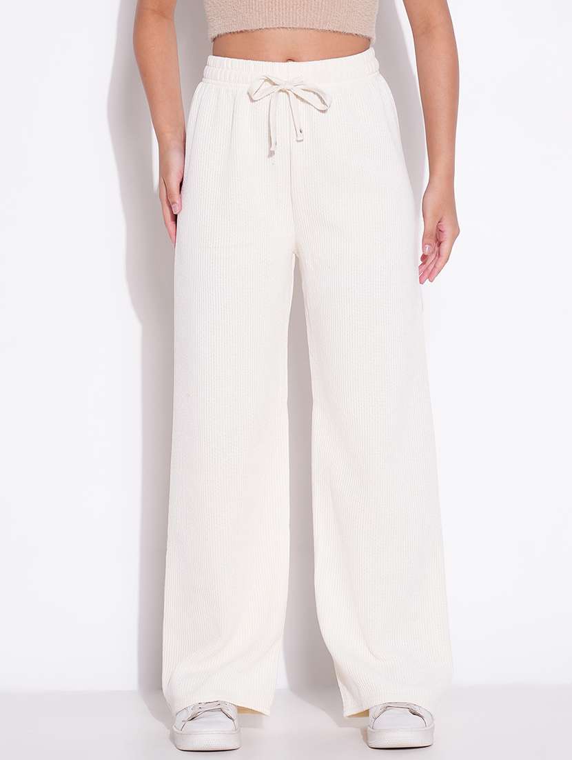 women solid high rise wide leg trouser