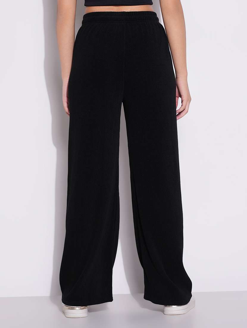 women solid high rise wide leg trouser - 21643552 -  Standard Image - 3