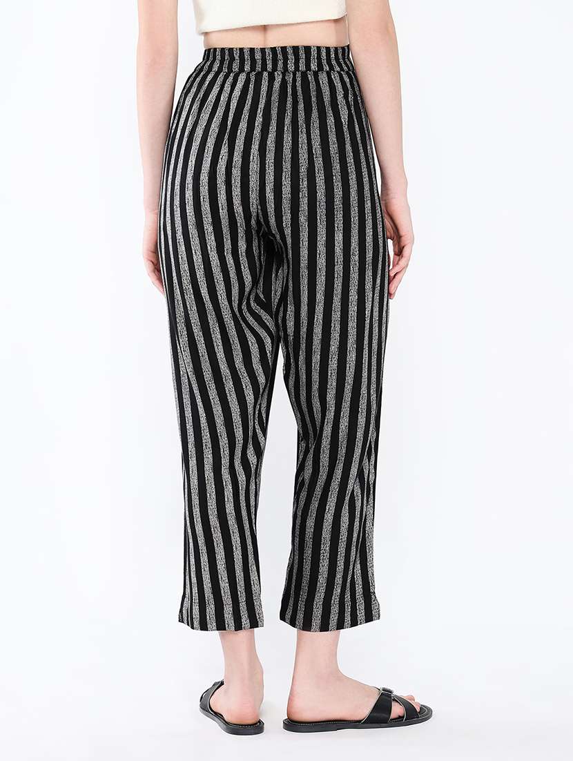 women black stripes ankle length peg trouser - 21643554 - Standard Image - 3