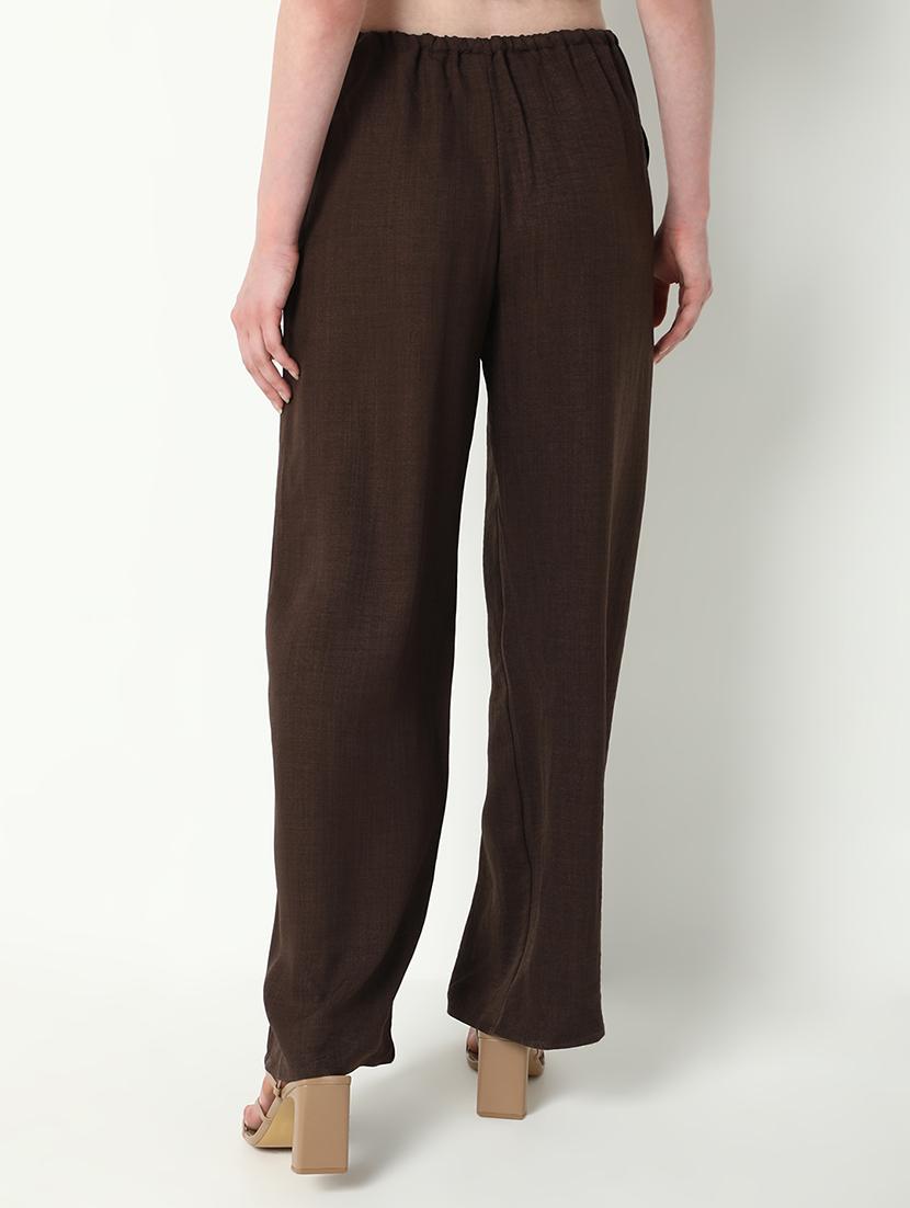 women solid high rise wide leg trouser - 21643555 - Standard Image - 3