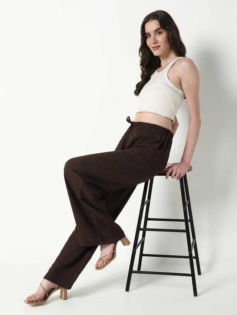 women solid high rise wide leg trouser - 21643555 - Standard Image - 5