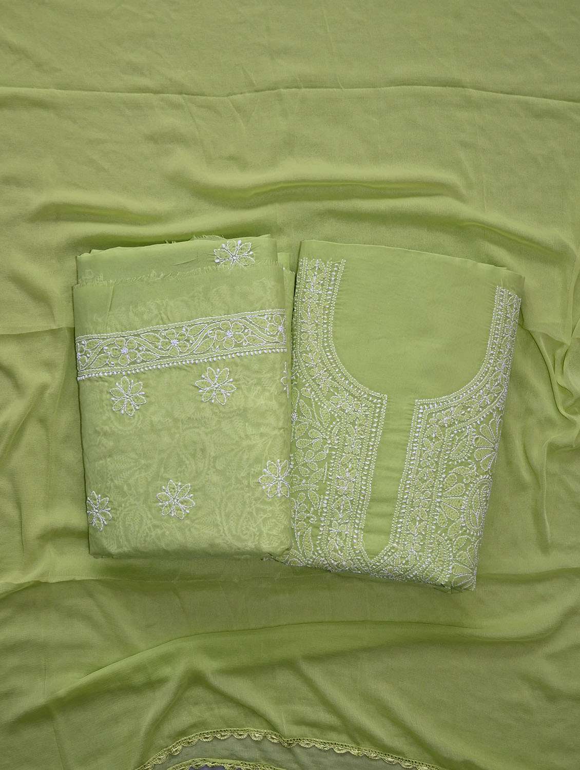 women chikankari work unstitched suit set