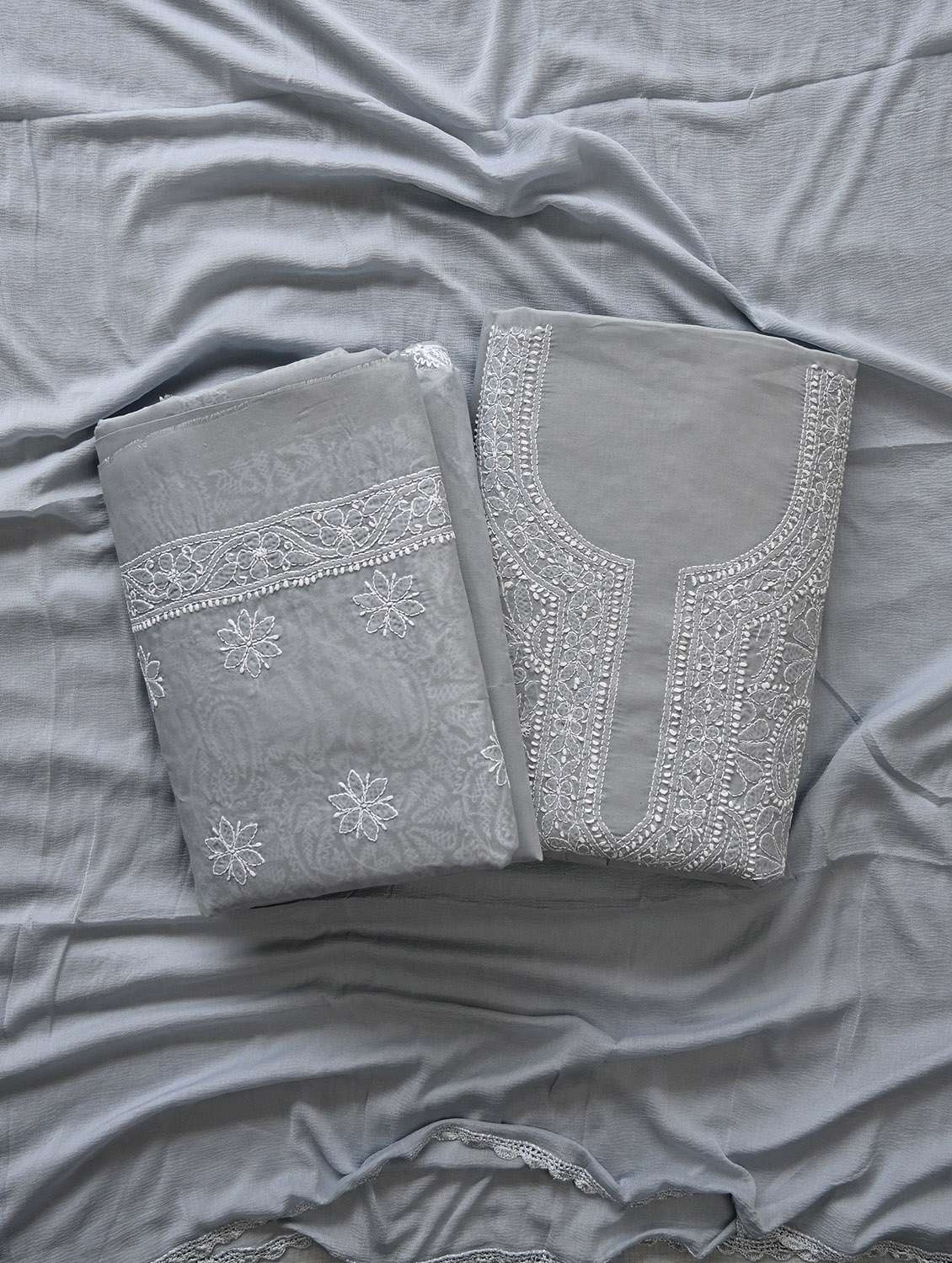 women chikankari work unstitched suit set - 21643600 -  Zoom Image - 0