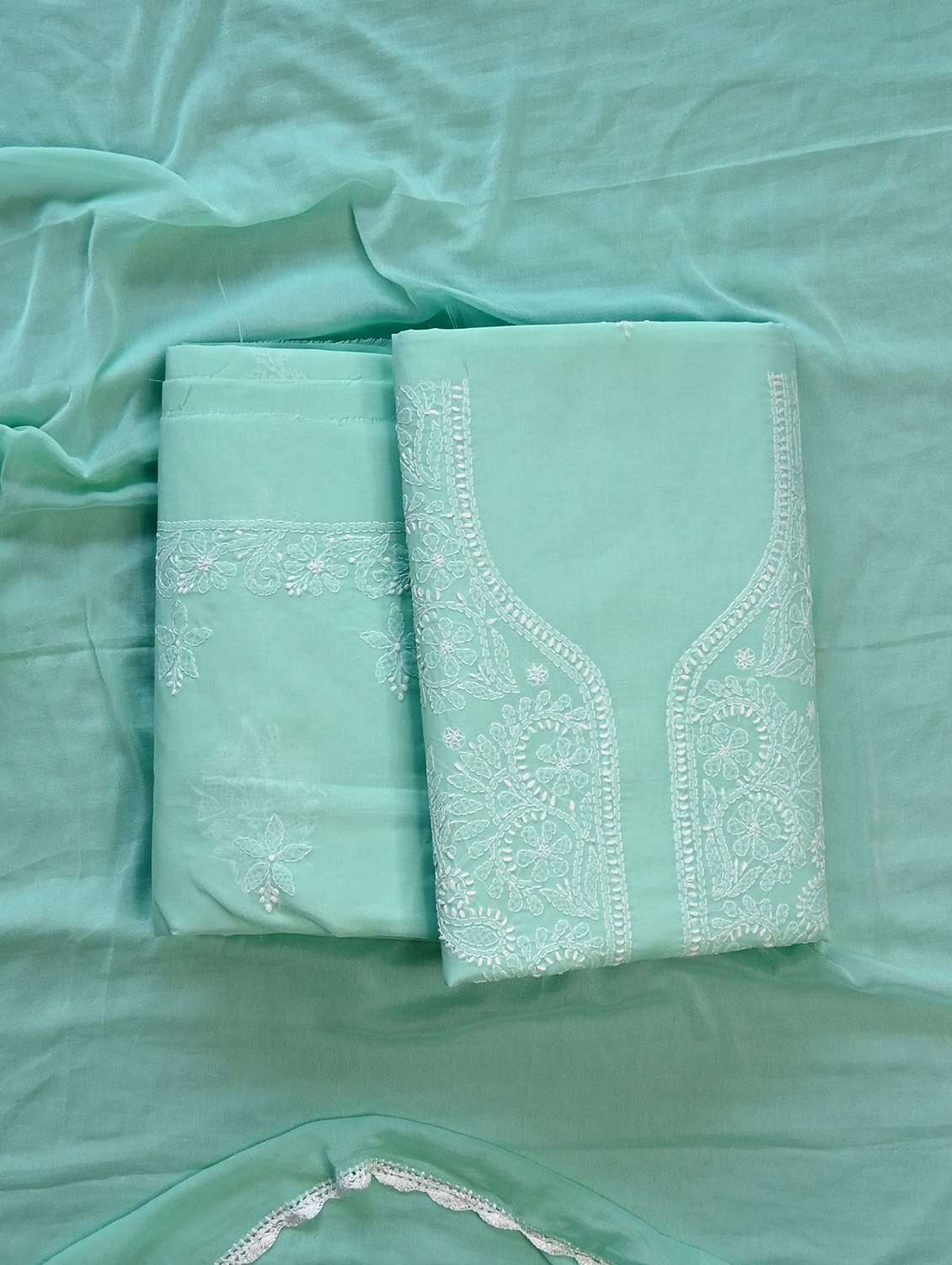 women chikankari work unstitched suit set