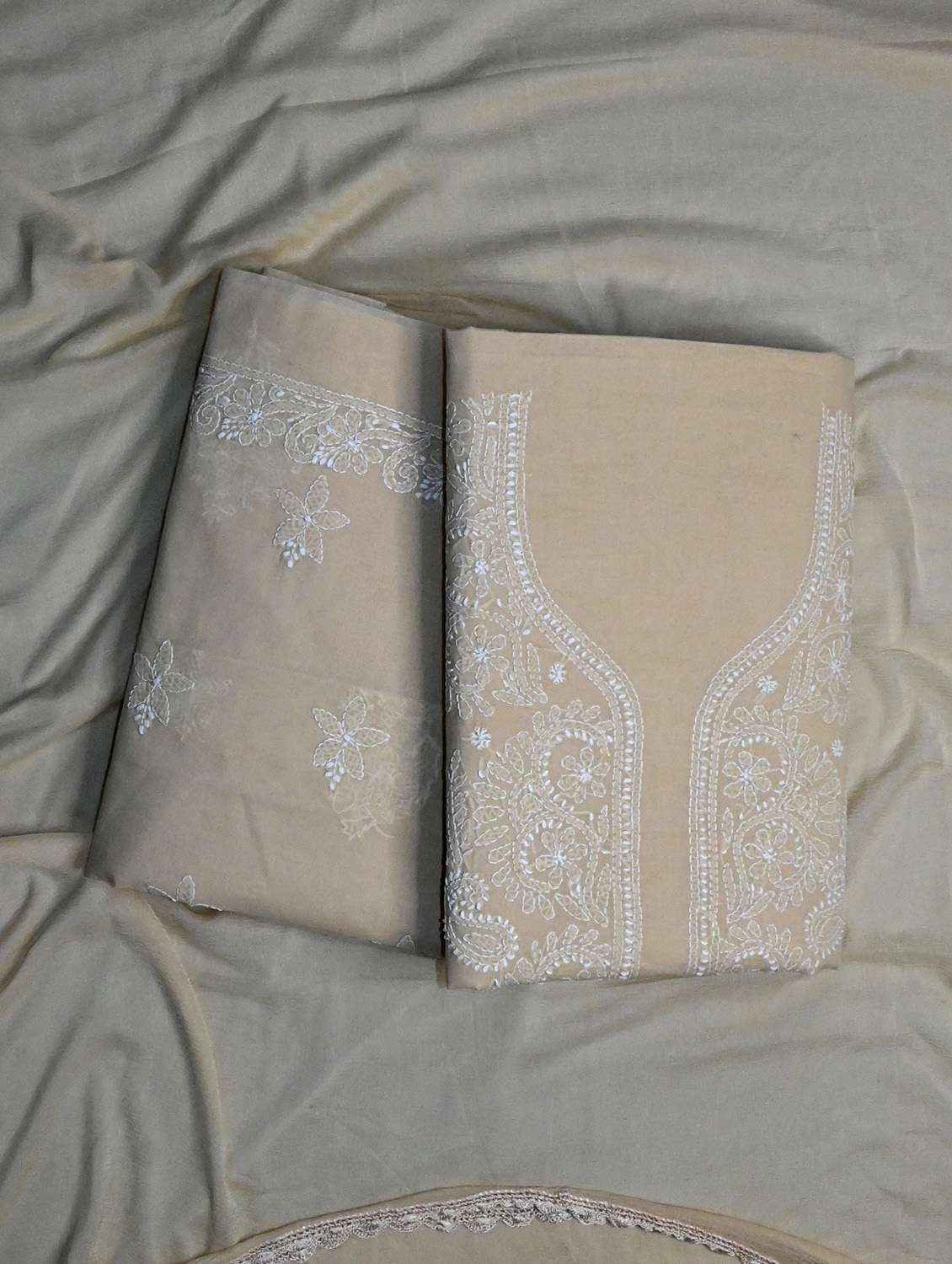 women chikankari work unstitched suit set