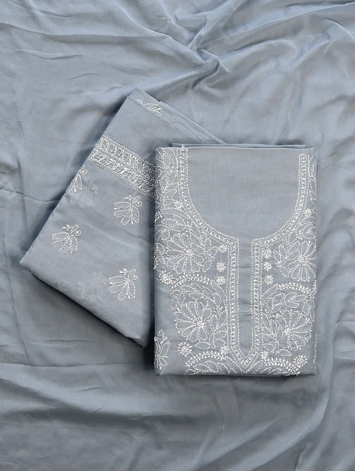women chikankari work unstitched suit set
