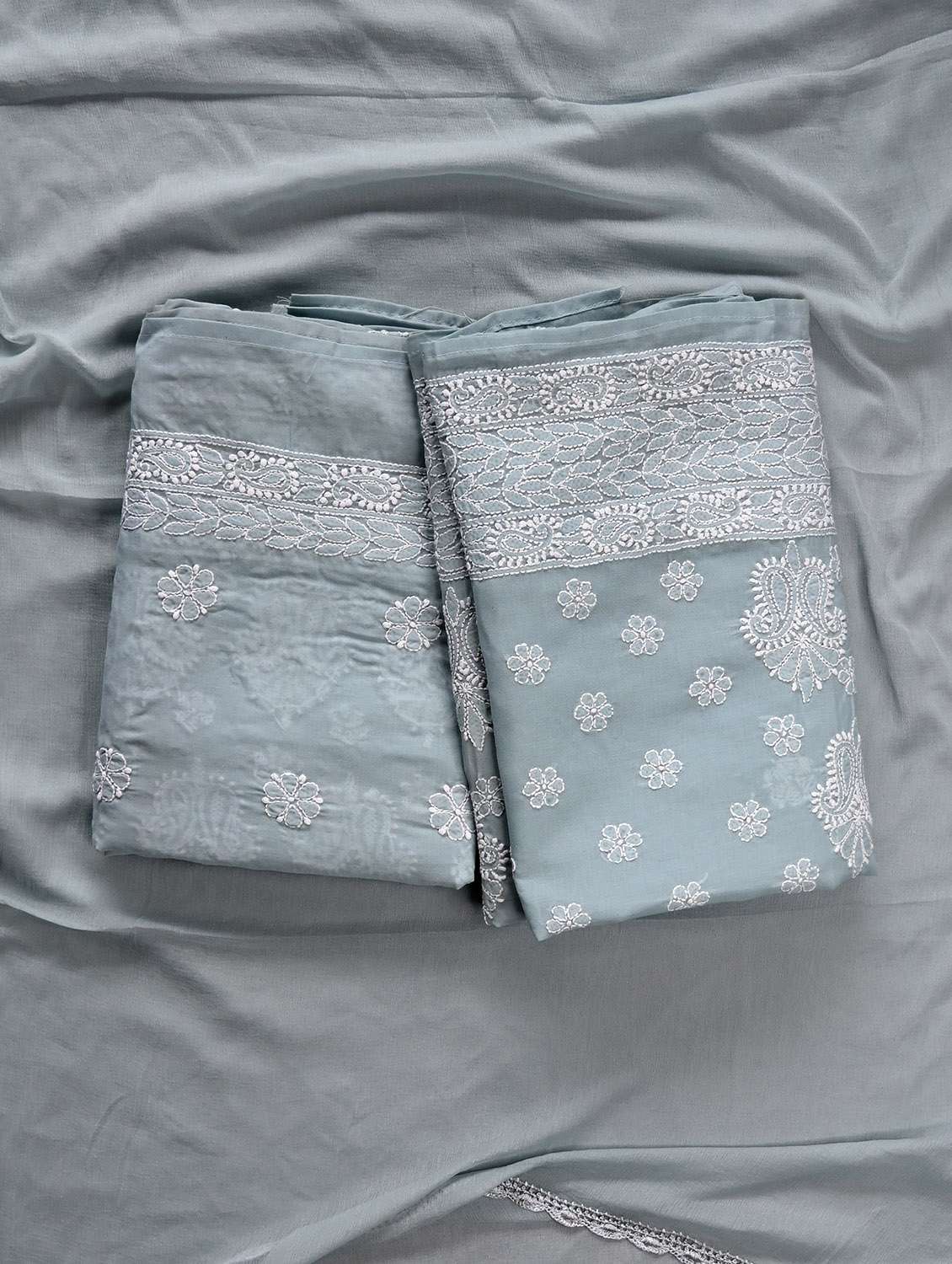women chikankari work unstitched suit set - 21643665 -  Zoom Image - 0