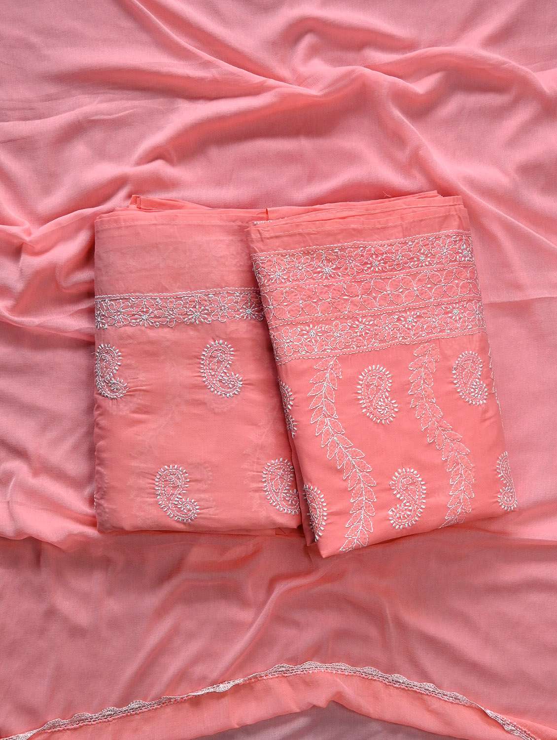 women chikankari work unstitched suit set