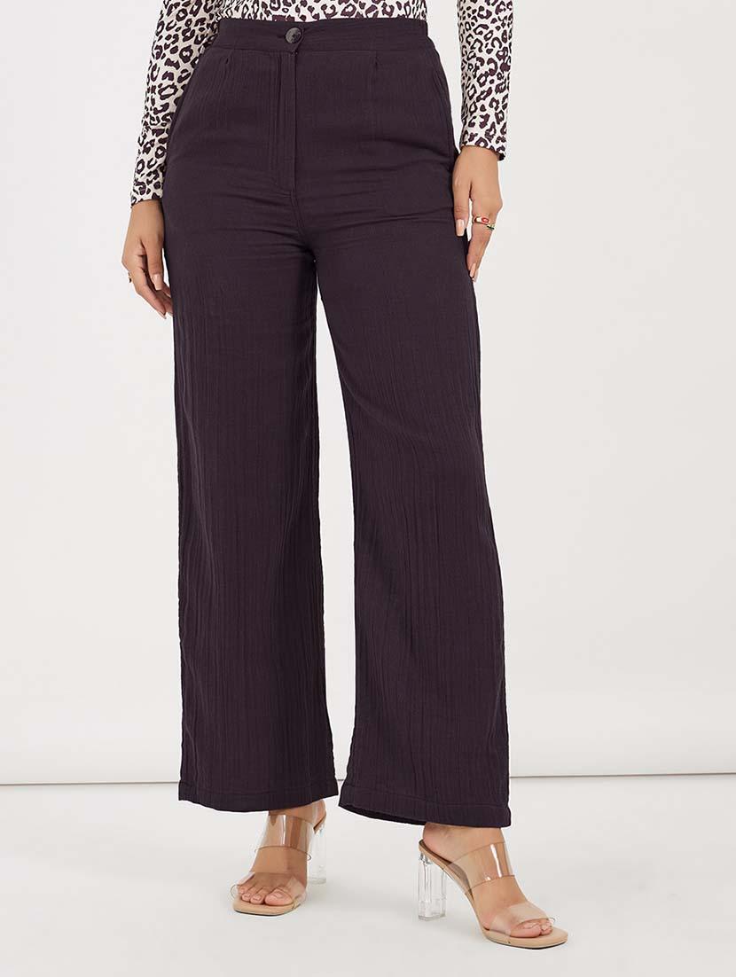 women brown solid wide leg trousers - 21643689 - Zoom Image - 0