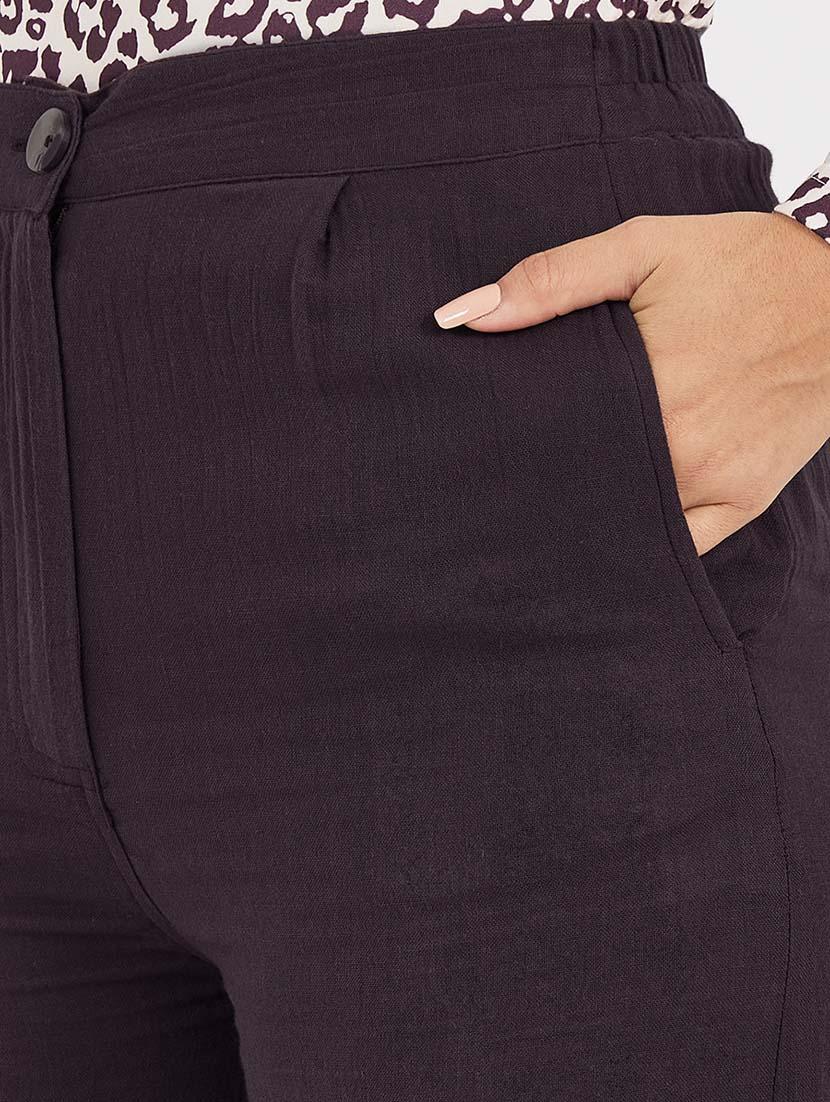 women brown solid wide leg trousers - 21643689 - Standard Image - 3