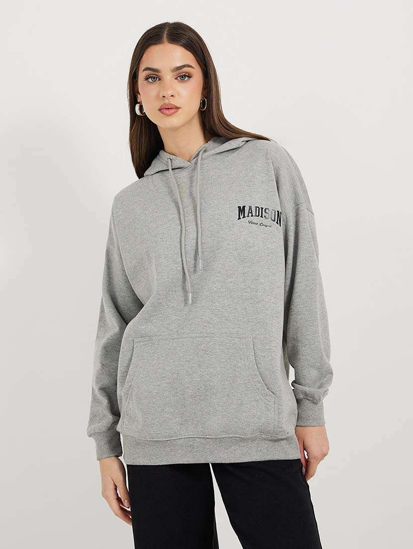 women printed hooded long sleeves sweatshirt